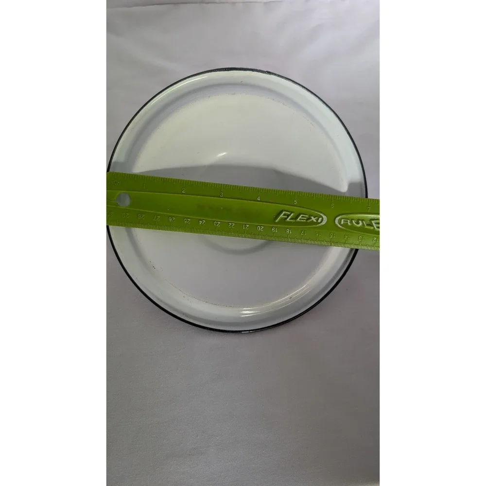 Vintage White Enamel Pot Lid Black Trim Replacement Farmhouse Cookware 7.25 Inch